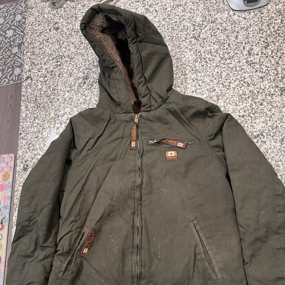 Canada Workgear Men's Heavy Hooded Jacket Sherpa Lined Olive Green Size Small S